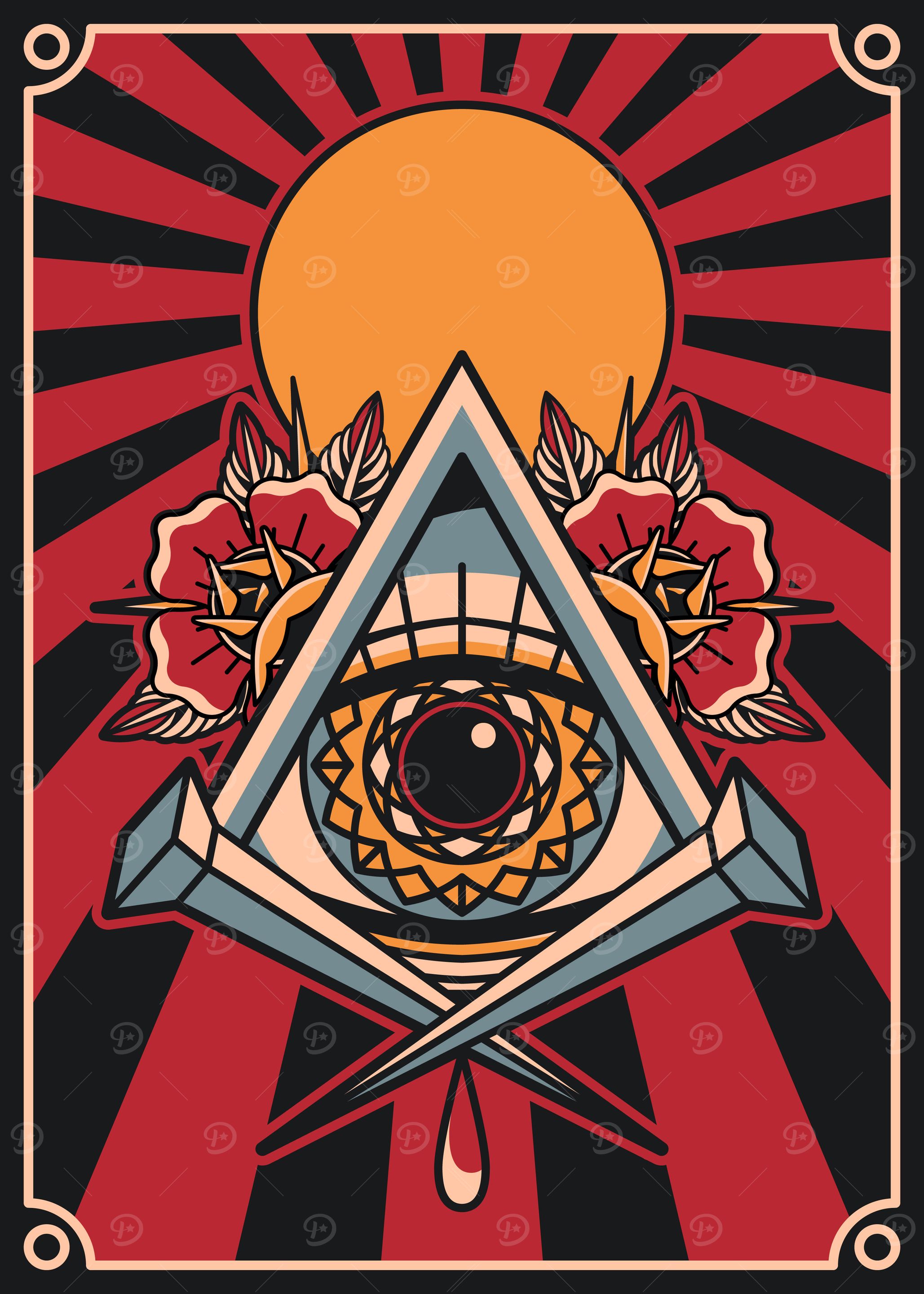 All-seeing eye vintage art illustration