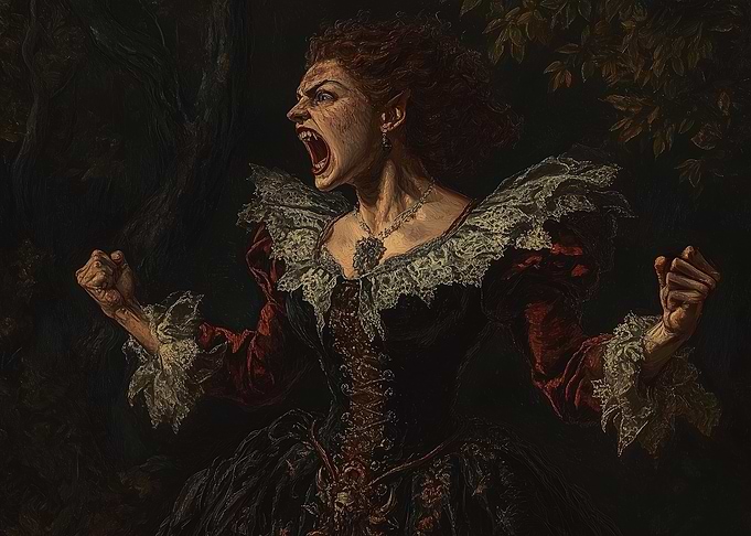 Vampiress Screaming in Red Dress