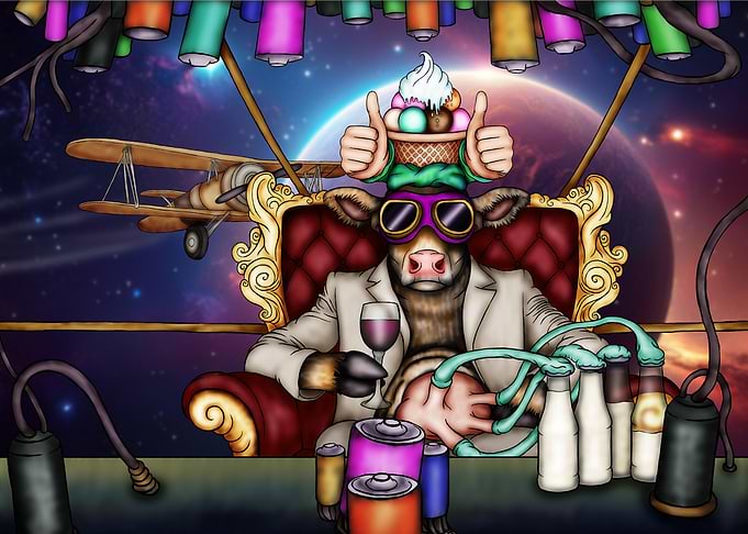 Space Cow with Ice Cream Hat