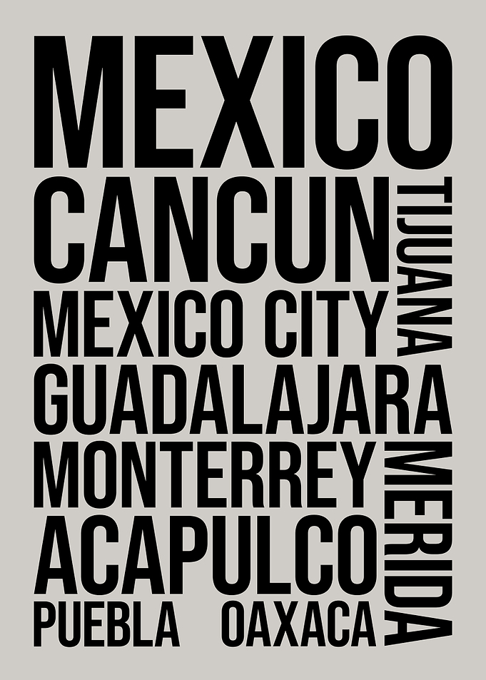 Mexico Cities Typography Word Art
