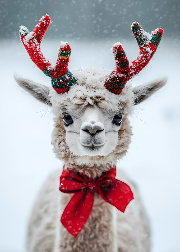 Christmas Alpaca in Reindeer Antlers Artwork