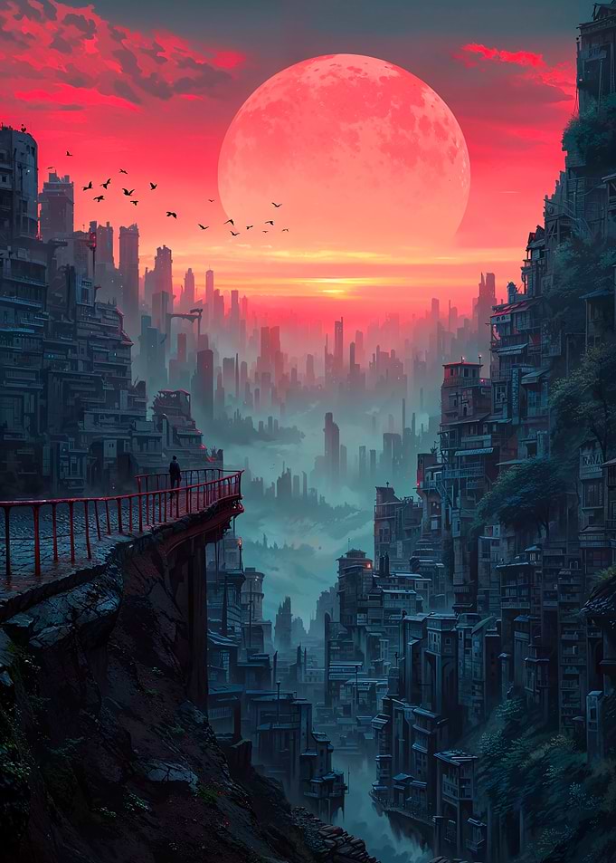 Red Moon Cityscape