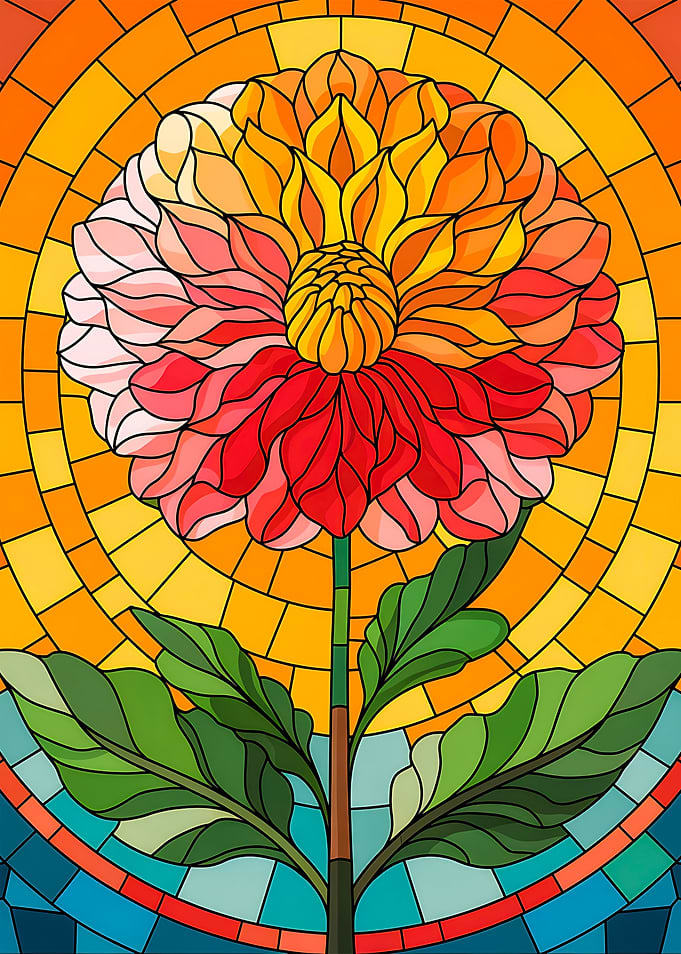 Radiant Dahlia Blossom in Stained Glass Design
