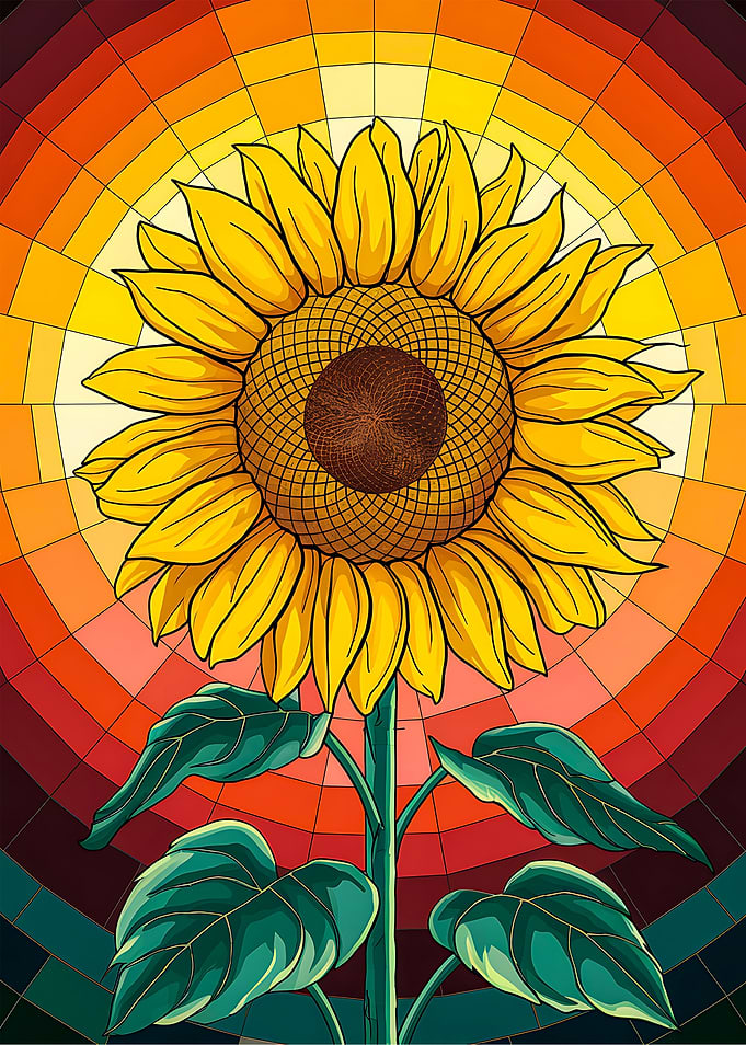 Luminous Stained Glass Artwork Featuring a Sunflower
