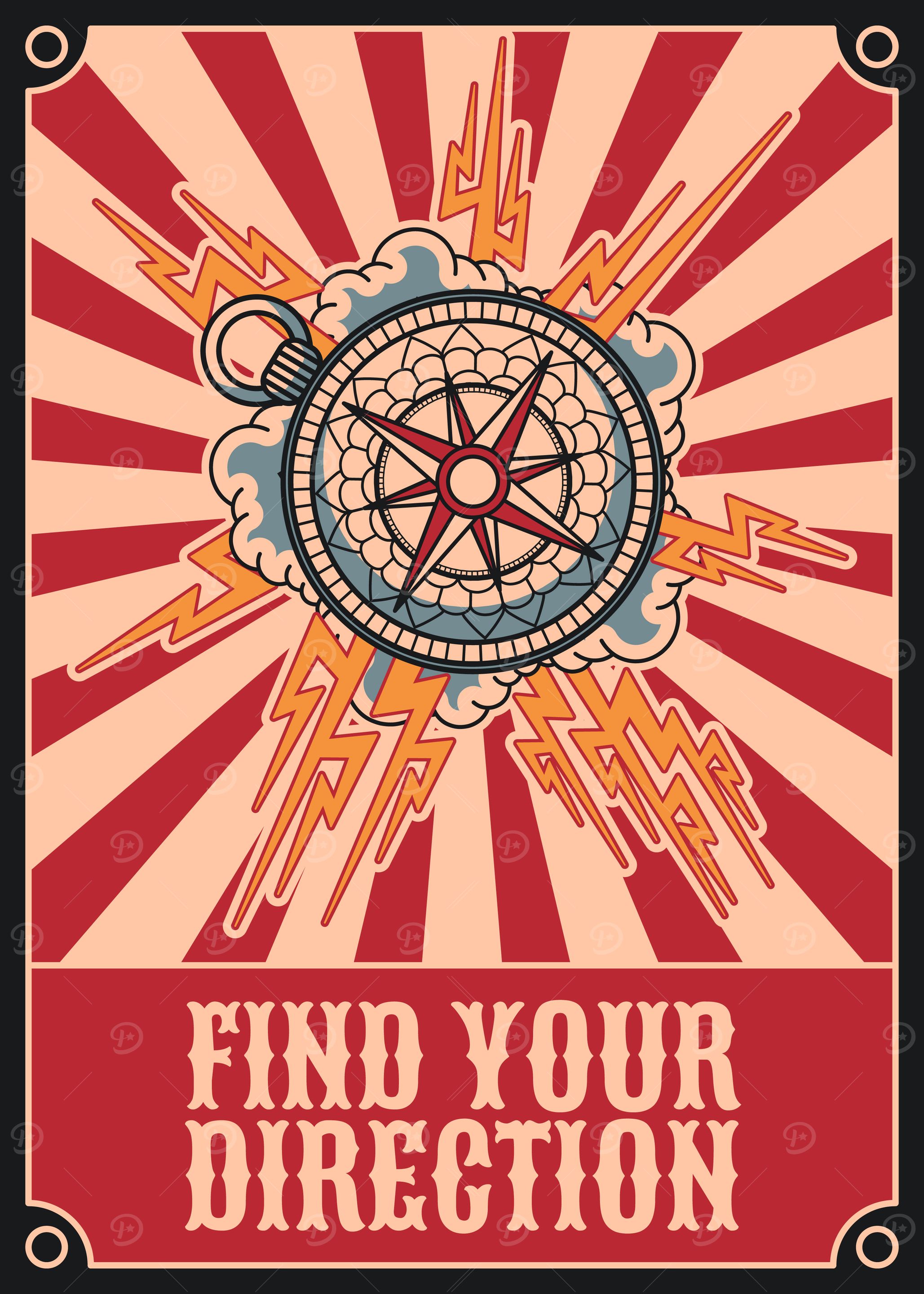 Compass & lightning, vintage art