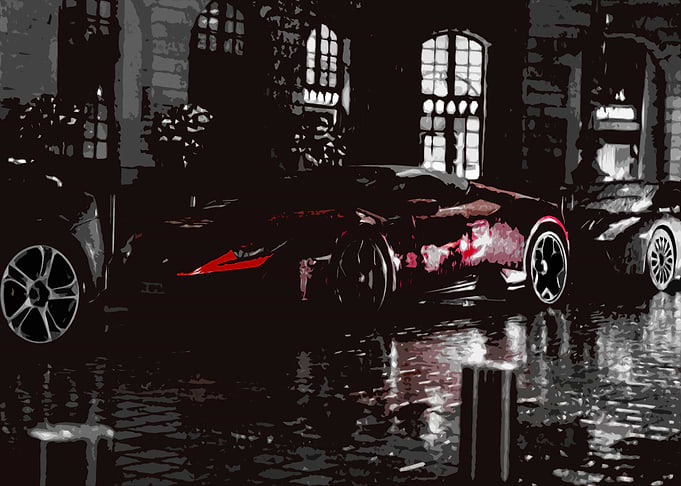 Red Lamborghini parked in Paris
