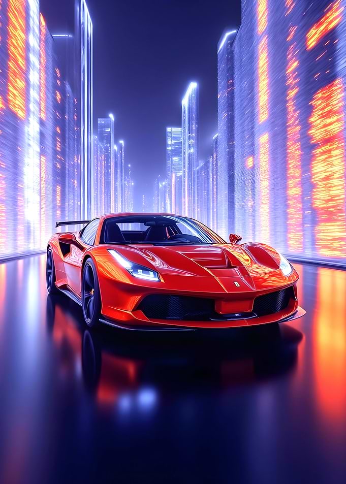 Red Sports Car in Neon City
