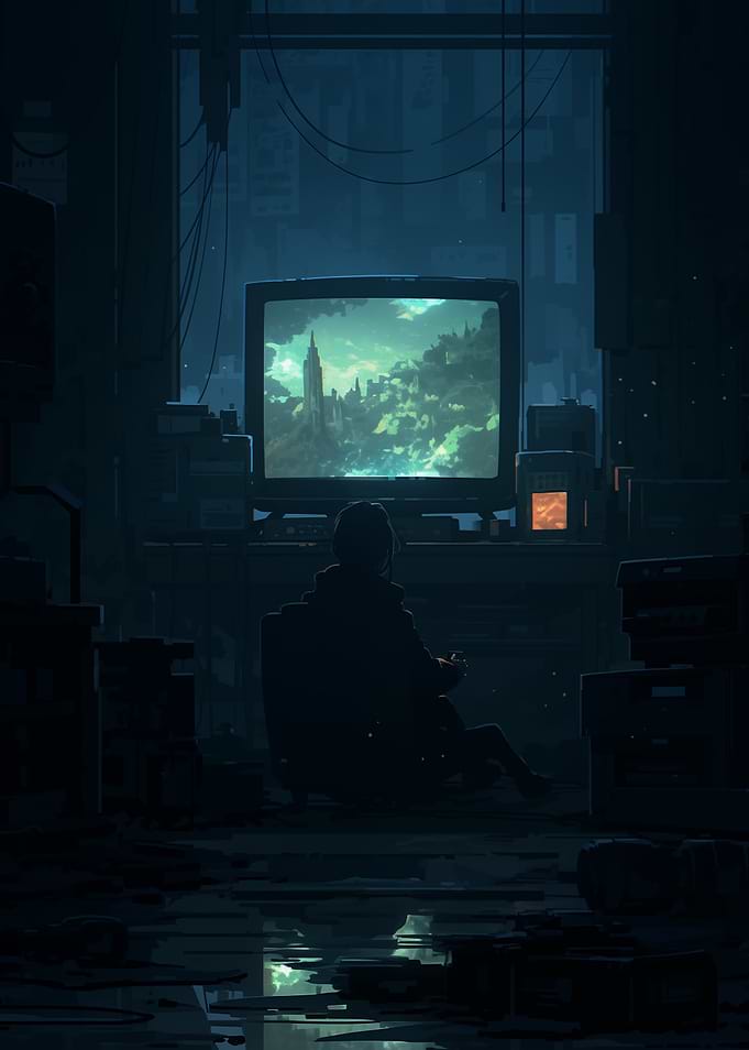 Silhouette Watching TV