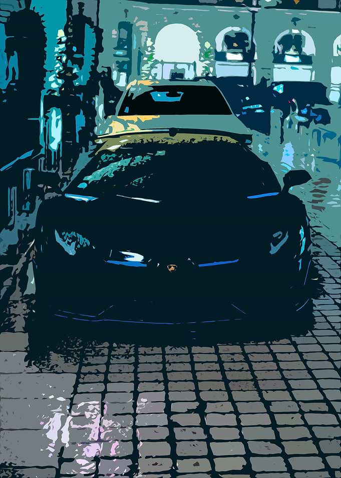 Black Lamborghini in City