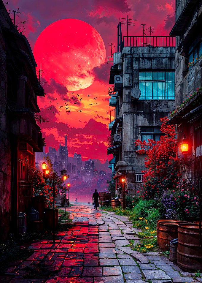 Red Moon Cityscape