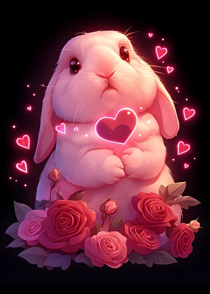 Cute Bunny with Heart & Roses