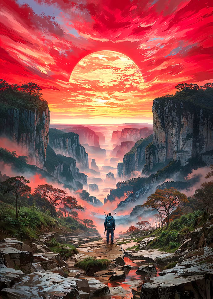Lone Traveler in a Canyon