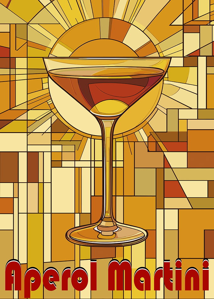 Aperol Martini Art Deco Poster