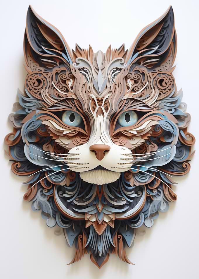 Papercut Cat Head Portrait