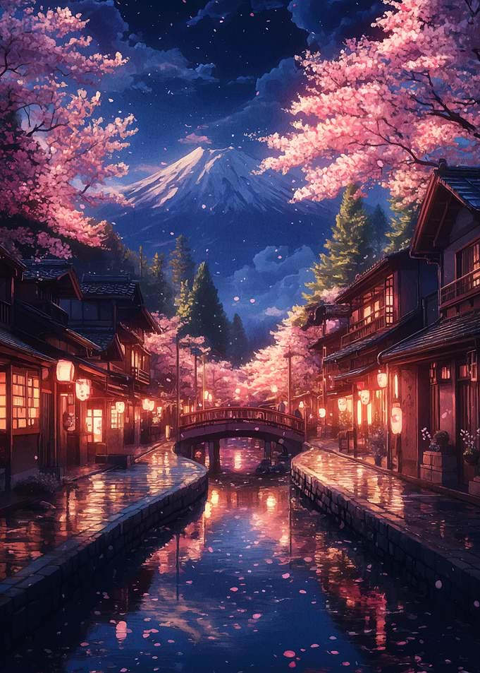 Cherry Blossom Night in Japan