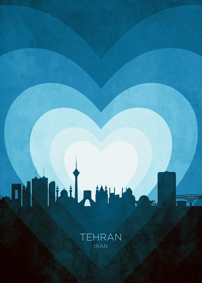 Tehran Iran Skyline Hearts Blue