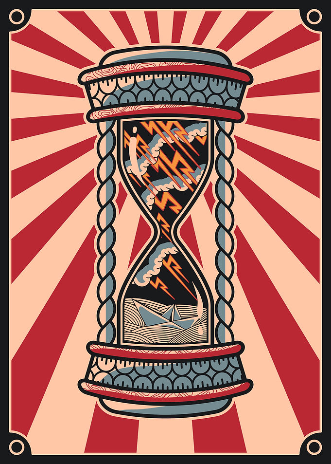 Hourglass & paper boat vintage design