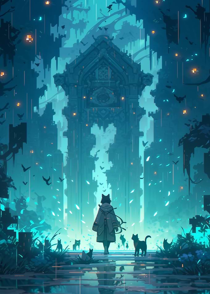 Cat Person in Mystical City fantasy