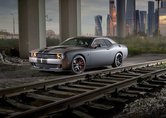 Dodge Challenger on Railroad Tracks