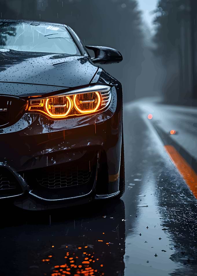 Black BMW in the Rain