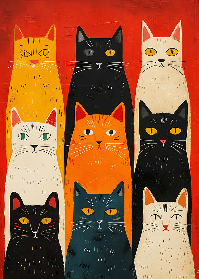 Nine Cats Portrait