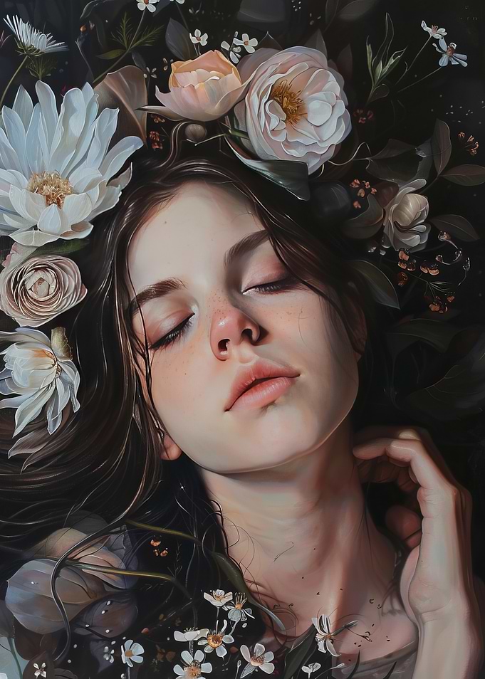 Woman Surrounded by Flowers