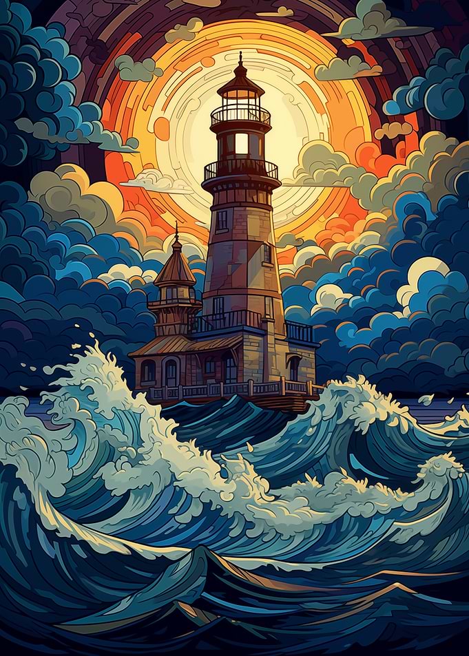 Lighthouse in Stormy Sea
