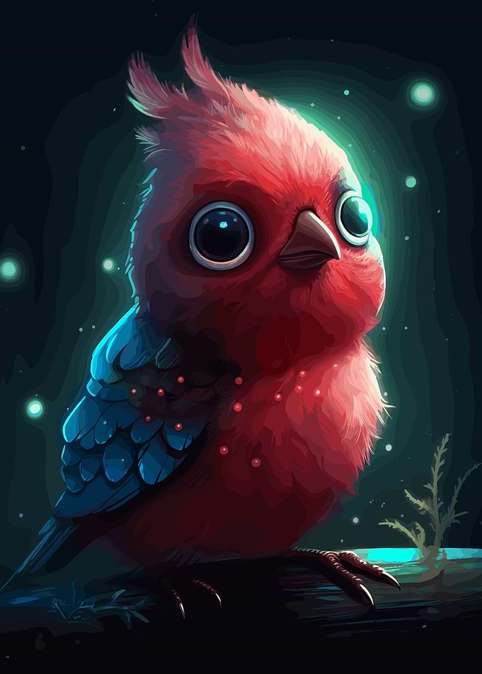 Cute Red Bird with Big Eyes