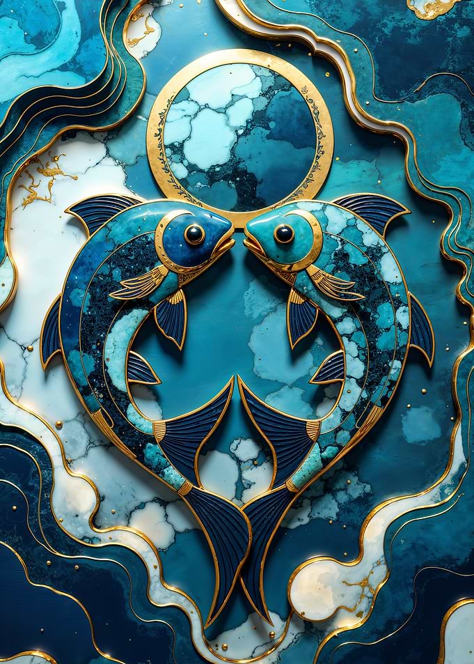 Kintsugi Pisces Zodiac Sign Art
