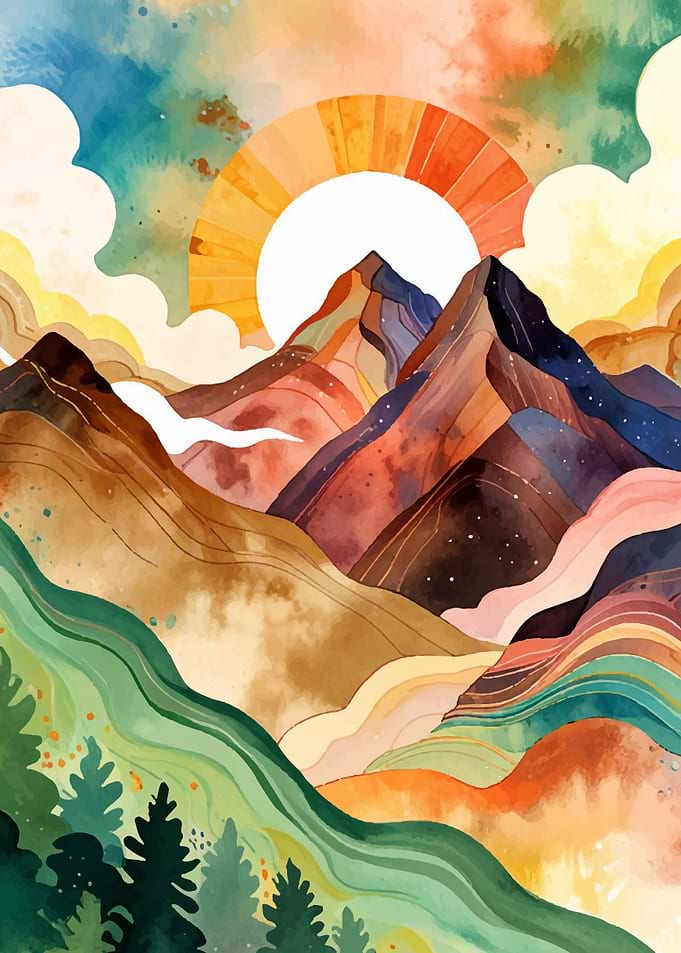 Watercolor Mountain Landscape