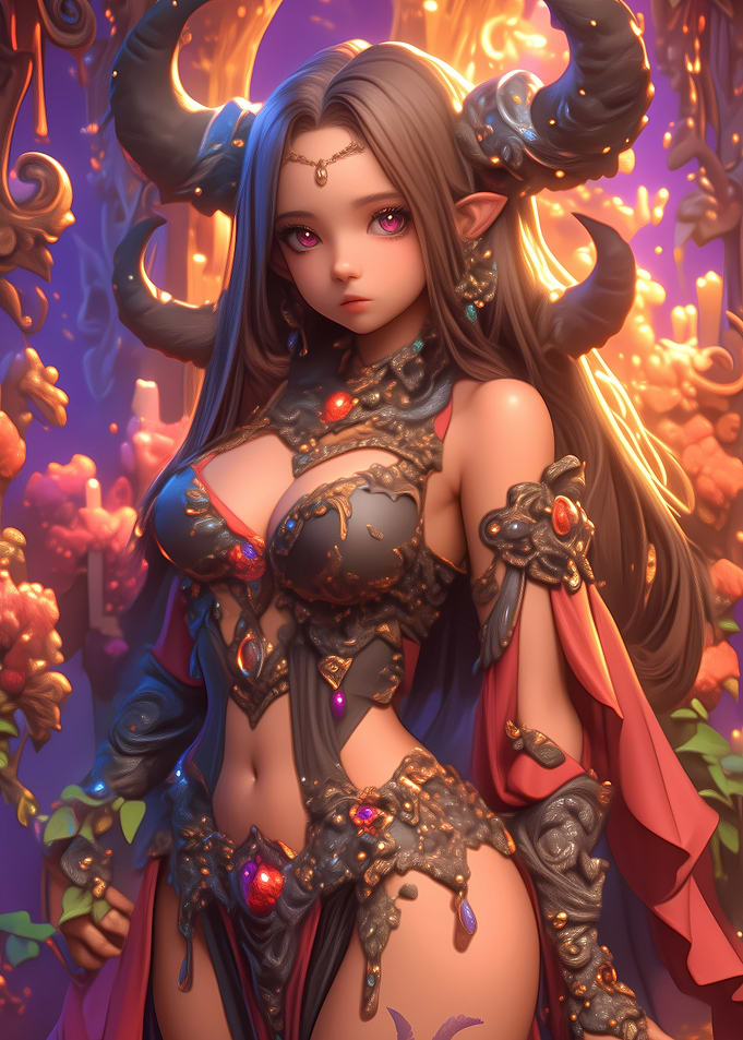 Demoness with Horns Anime Girl Waifu Gaming