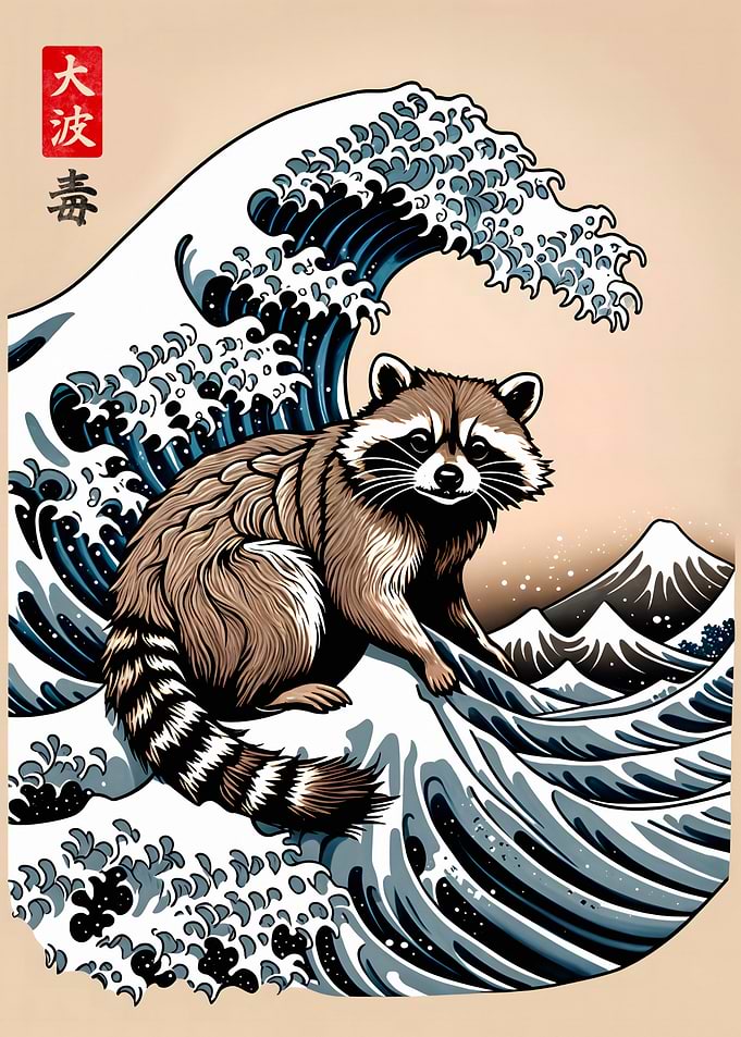 Raccoon Great Wave