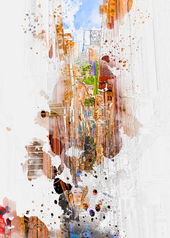 Narrow Street Watercolor Dubrovnik Croatia