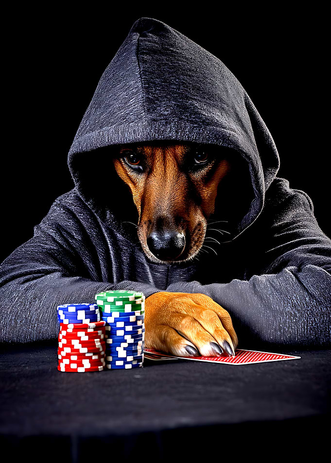 Dog in Hoodie Playing Poker