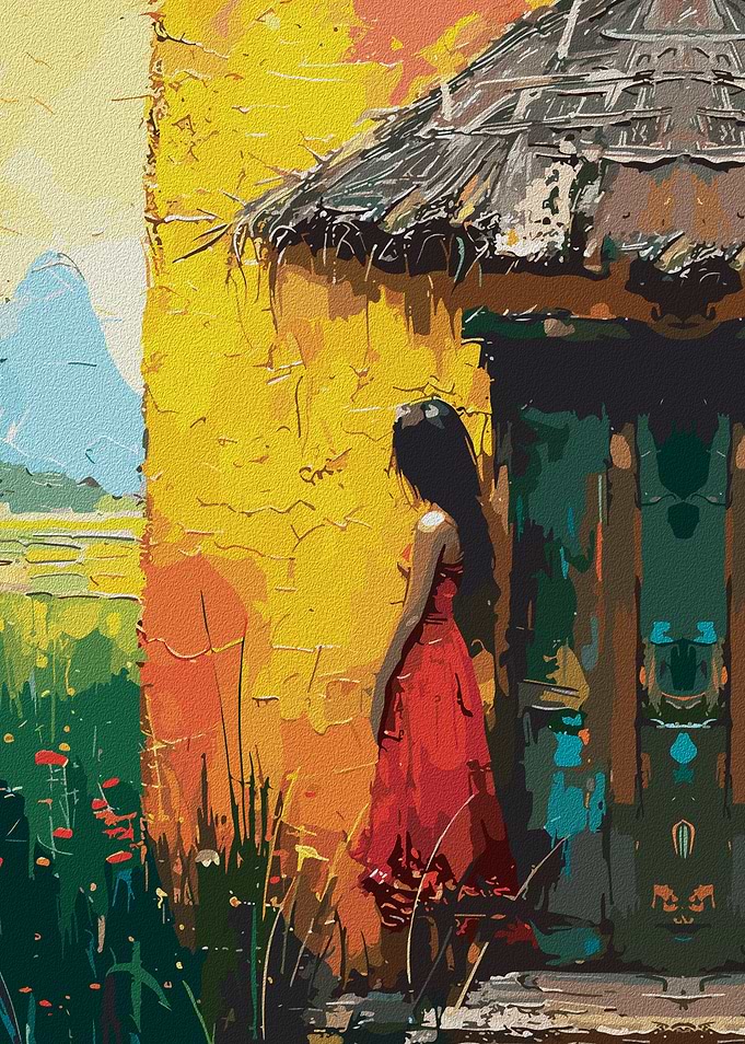Woman in Red Dress by Hut