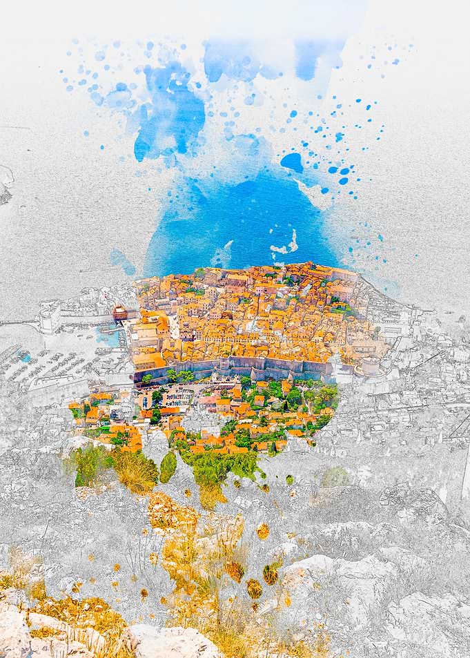 Watercolor Cityscape Dubrovnik Croatia