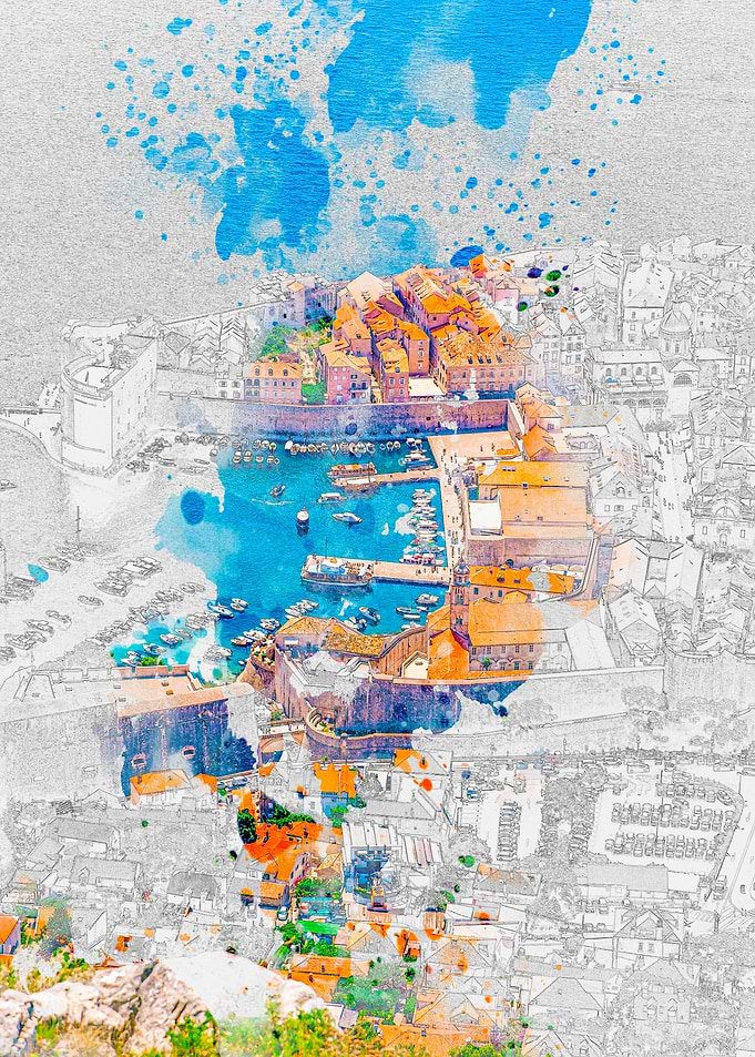 Watercolor Cityscape Dubrovnik Croatia