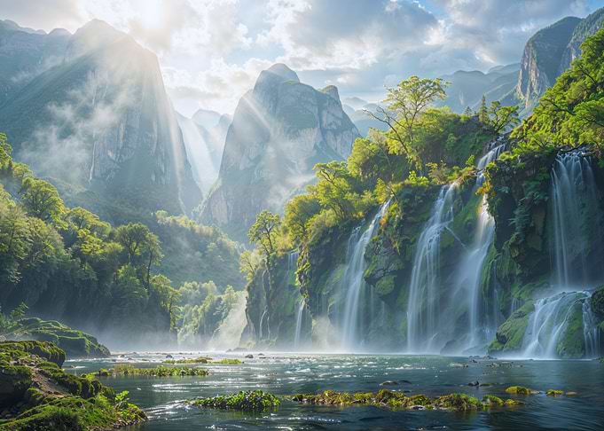 Waterfall in Lush Valley