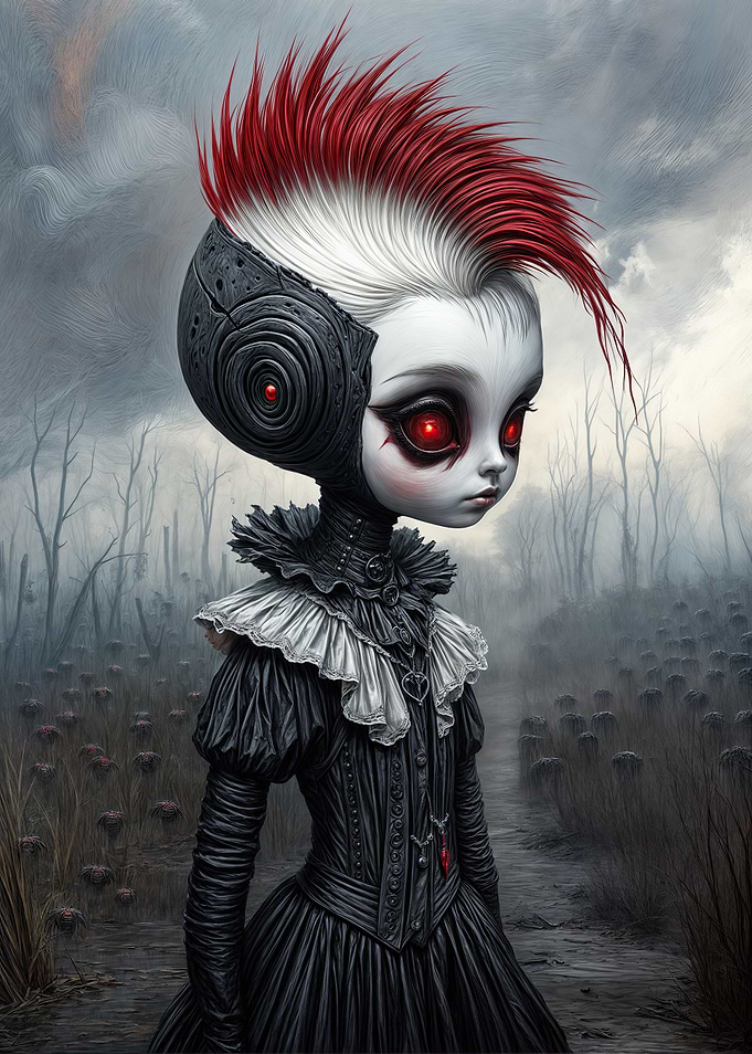 Cyberpunk Doll in a Dark Forest
