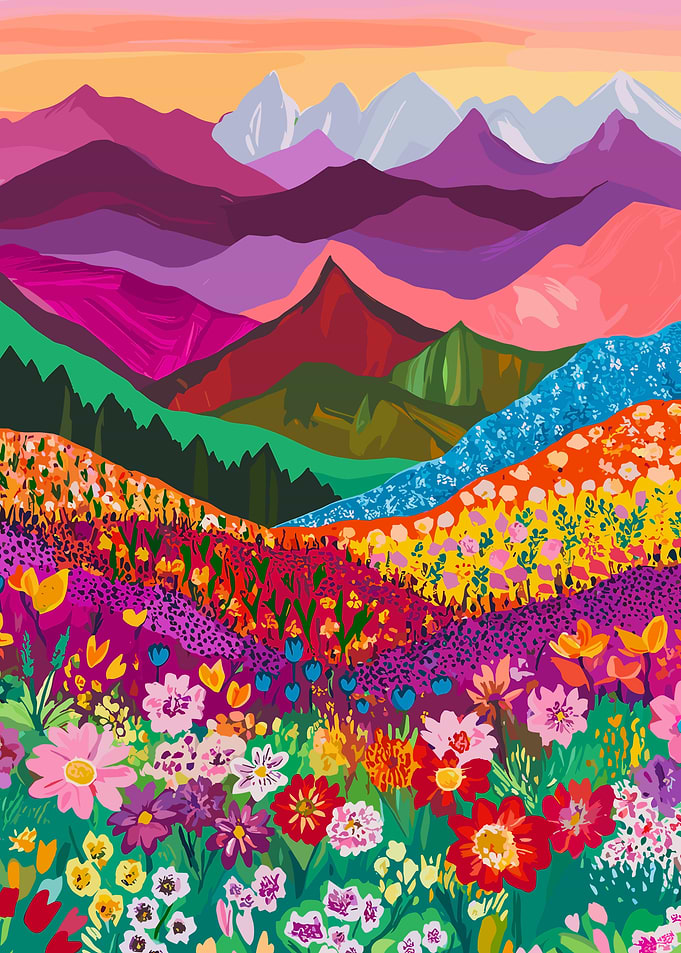 Abstract Mountain Artwork, Colorful