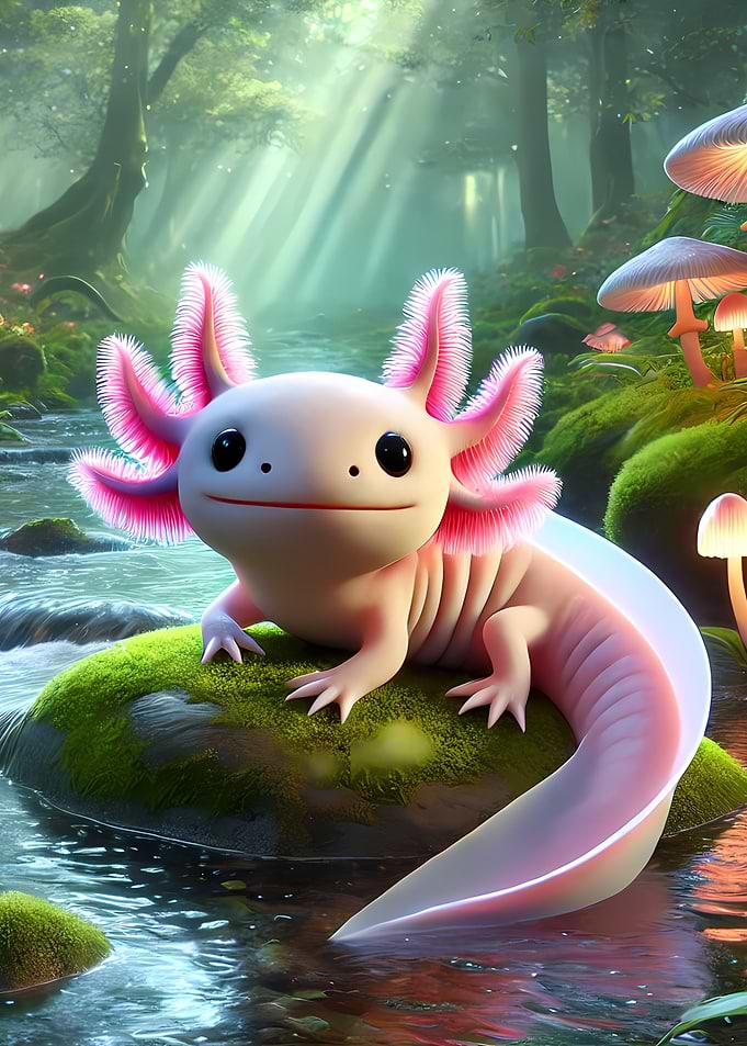 Cute Axolotl in Forest