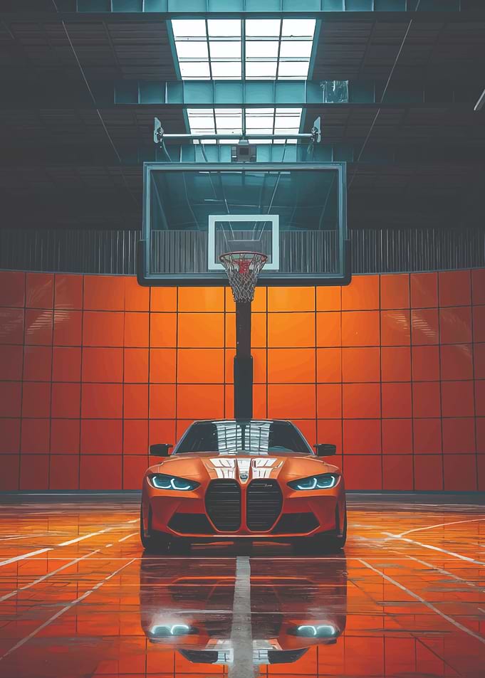 BMW on Basketball Court