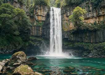 Waterfall in Lush Forest