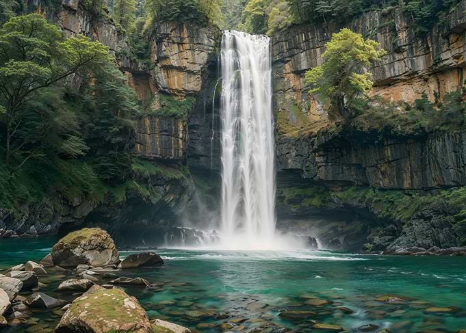 Waterfall in Lush Forest