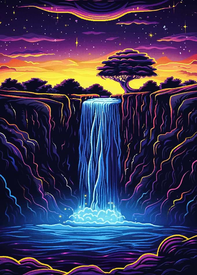 Neon Waterfall Landscape