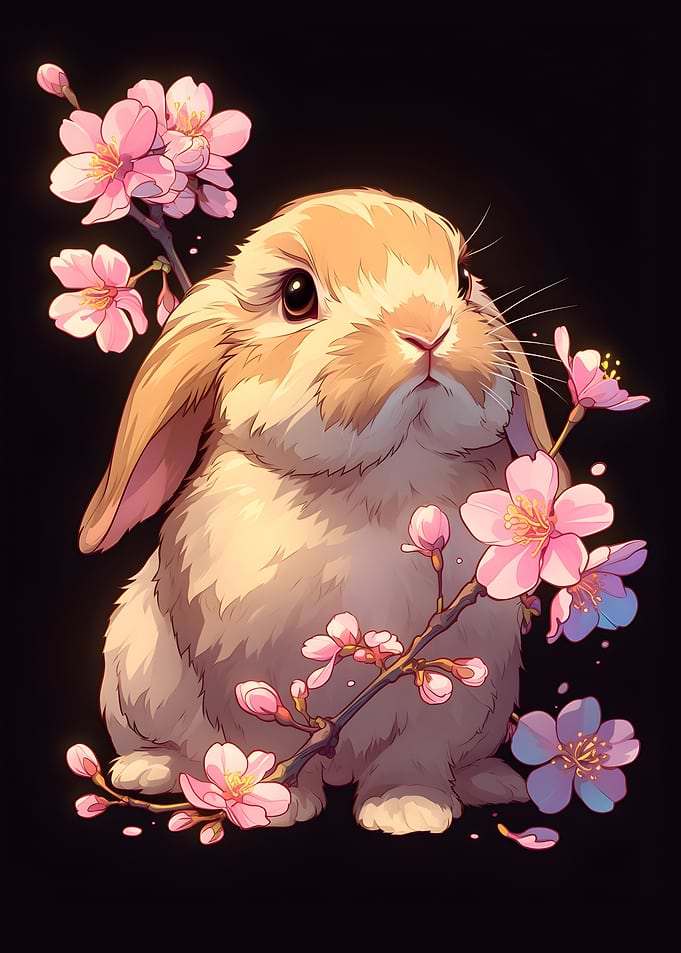 Cute Bunny with Cherry Blossoms