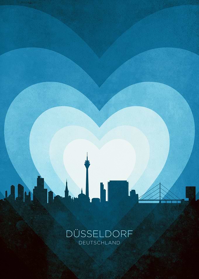 Düsseldorf Germany Skyline Hearts Blue