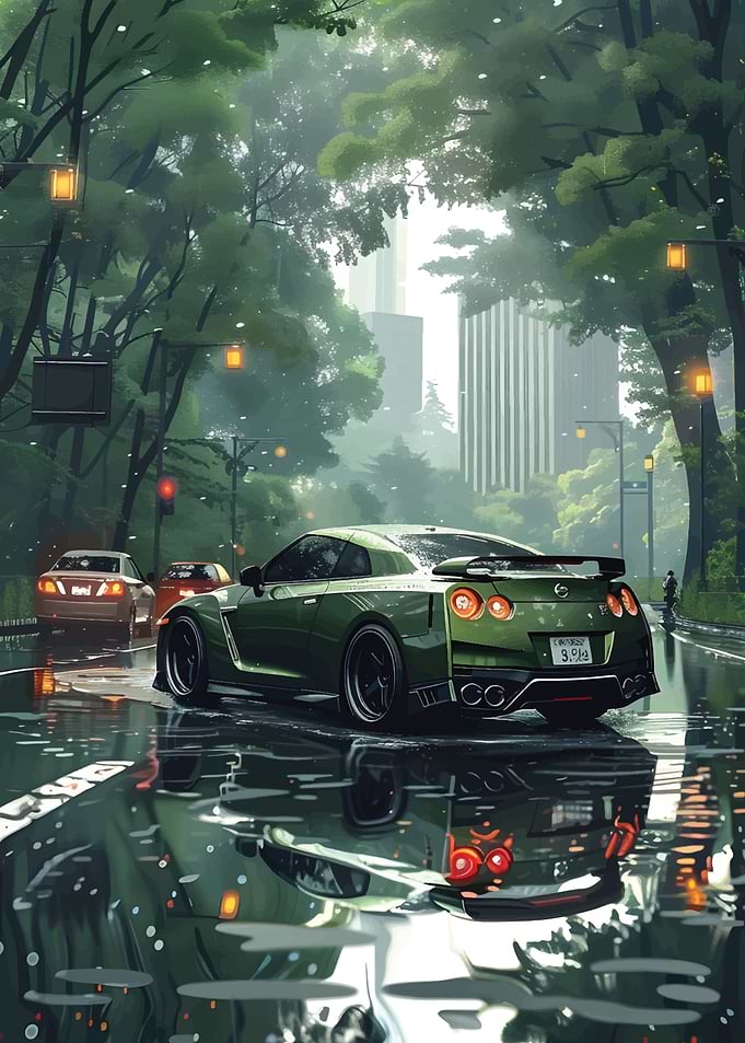 Green Sports Car in City