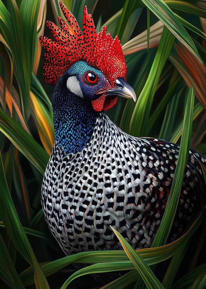 Colorful Guinea Fowl in Grass