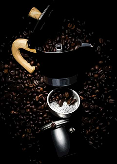 Moka Pot and Coffee Beans